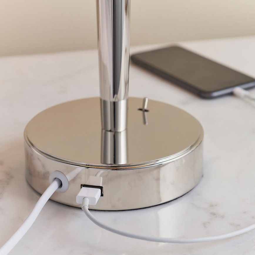 Lampă de masă cu port USB Endon 72175 SYON 1xE14/40W/230V crom lucios/bej