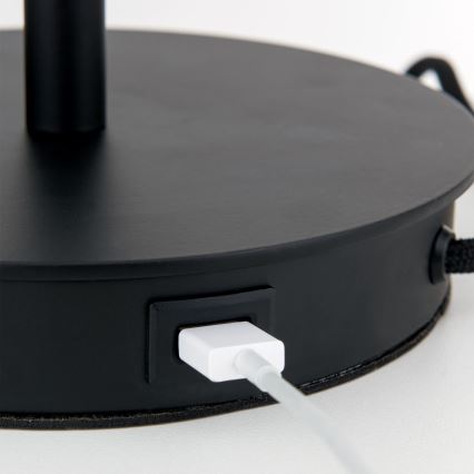 Lampă de masă cu port USB LUDWIG 1xE27/40W/230V 50 cm negru