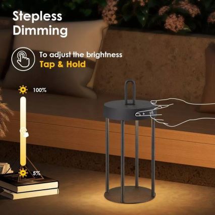 Lampă de masă LED dimmabilă, tactilă, reîncărcabilă, pentru exterior GENTLE LED/1,5W/3,7V 3000 mAh IP44 neagră