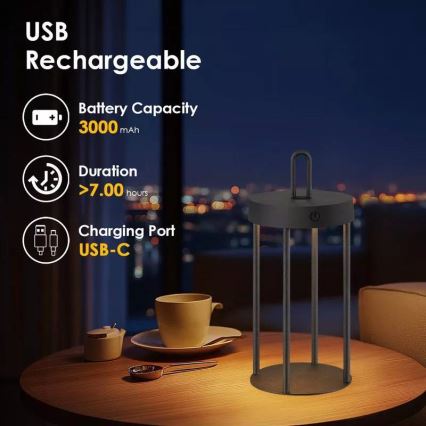Lampă de masă LED dimmabilă, tactilă, reîncărcabilă, pentru exterior GENTLE LED/1,5W/3,7V 3000 mAh IP44 neagră