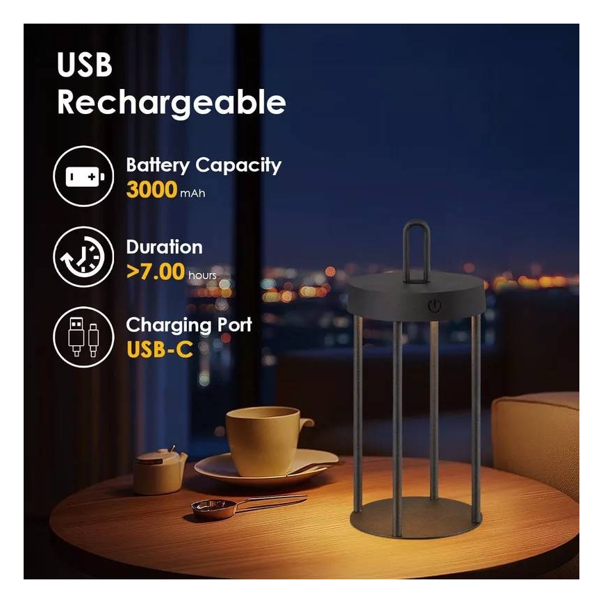 Lampă de masă LED dimmabilă, tactilă, reîncărcabilă, pentru exterior GENTLE LED/1,5W/3,7V 3000 mAh IP44 neagră