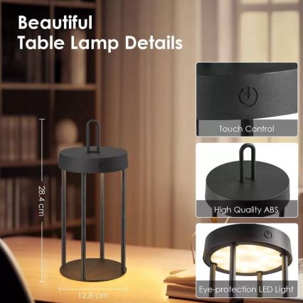 Lampă de masă LED dimmabilă, tactilă, reîncărcabilă, pentru exterior GENTLE LED/1,5W/3,7V 3000 mAh IP44 neagră
