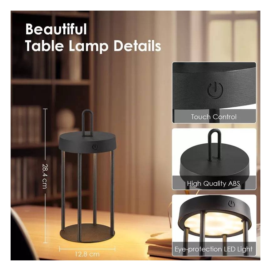 Lampă de masă LED dimmabilă, tactilă, reîncărcabilă, pentru exterior GENTLE LED/1,5W/3,7V 3000 mAh IP44 neagră