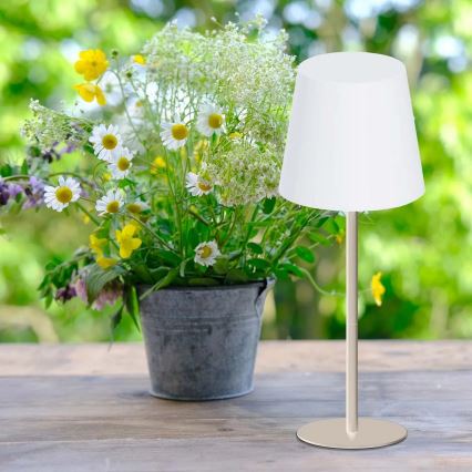 Lampă de masă pentru exterior LUCIA LED RGBW, dimabilă, cu control tactil, 2W/5V, 1800/2700/6500K, 3600 mAh, IP44, bej