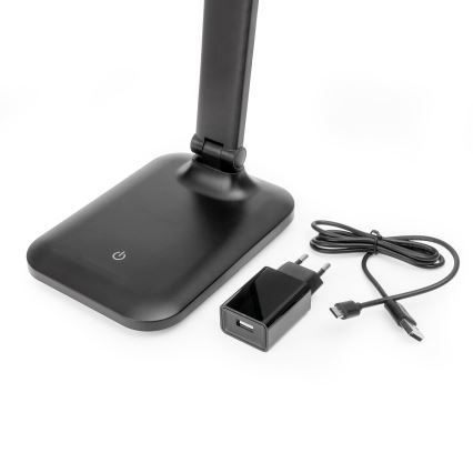 Lampă de masă LED tactilă reglabilă cu port USB REMUS LED/5W/230V, neagră