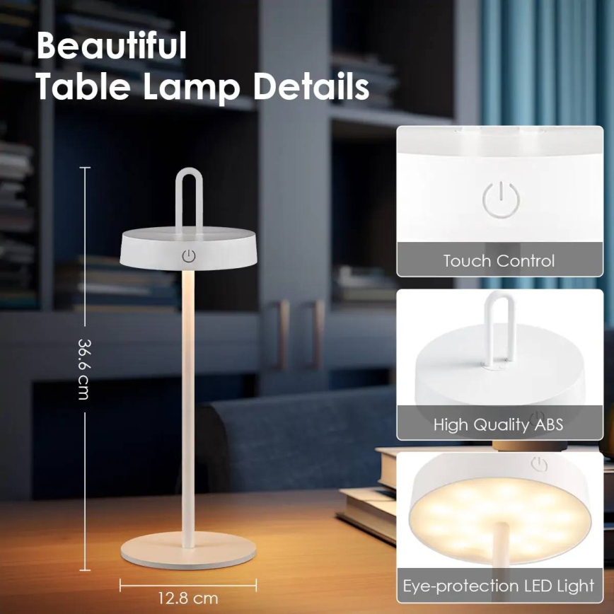 Lampă de masă tactilă LED dimmabilă, reîncărcabilă, pentru exterior, SHINE LED/1,5W/3,7V 3000 mAh IP44, albă