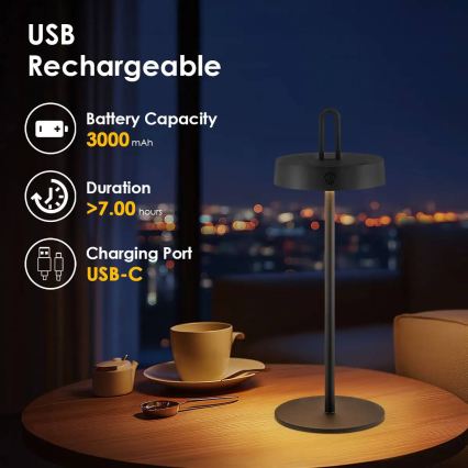Lampă de masă LED reîncărcabilă, tactilă, cu intensitate luminoasă reglabilă pentru exterior SHINE LED/1,5W/3,7V 3000 mAh IP44 neagră