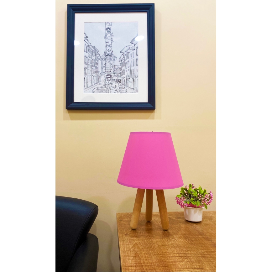 Lampă de masă WOOD 1xE27/60W/230V roz