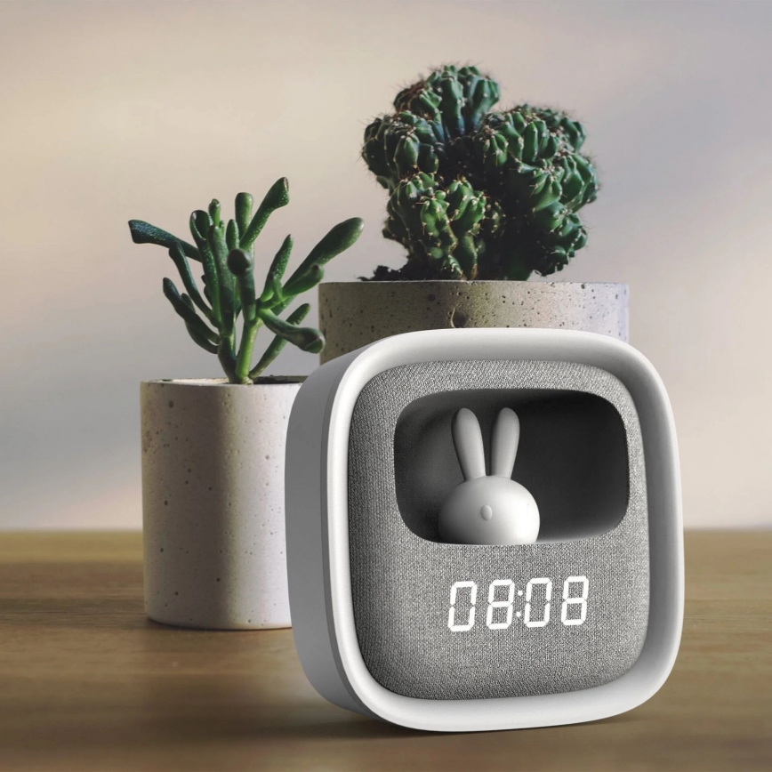 Lampă de noapte LED reglabilă cu ceas deșteptător BUNNY LED/1,2W/5V 3000K