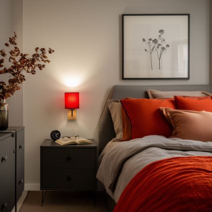 Lampă de perete Brilagi NUBILA WOOD 1xE27/25W/230V stejar/roșu Pompeian