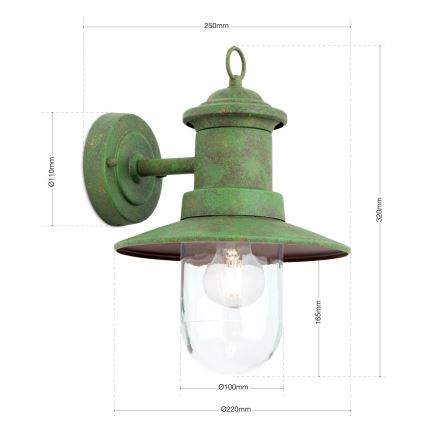 Lampă de perete de exterior LEONIE 1xE27/60W/230V IP44 verde