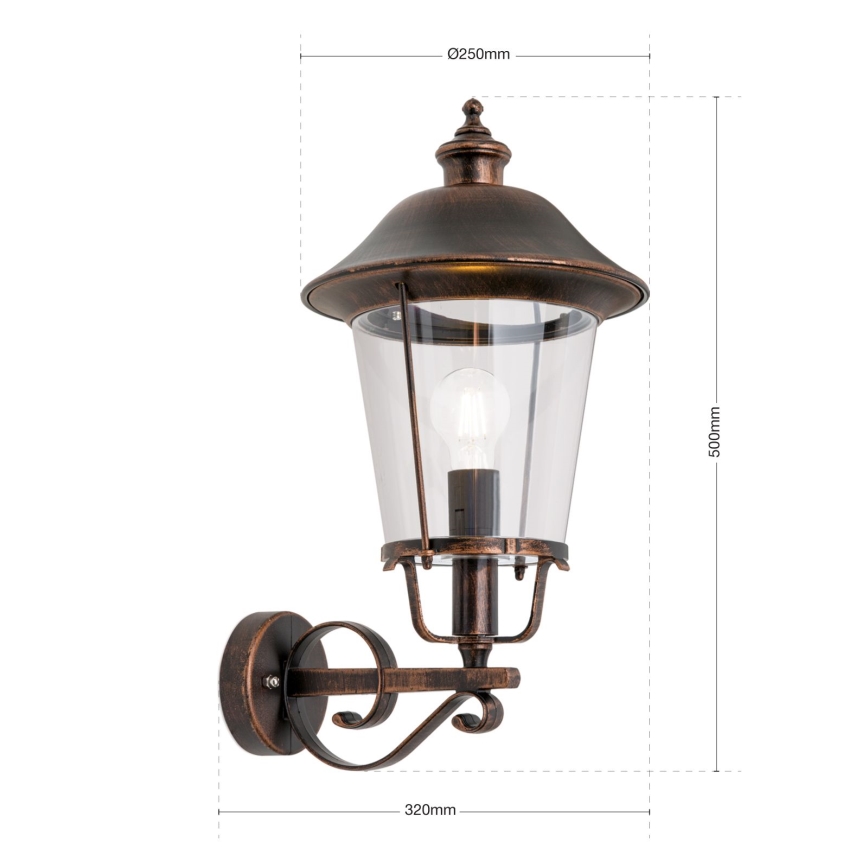 Lampă de perete de exterior KENZO 1xE27/100W/230V IP44 bronz/patină