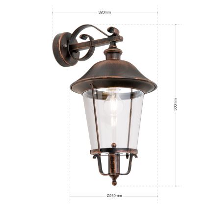 Lampă de perete de exterior KENZO 1xE27/100W/230V IP44 bronz/patină