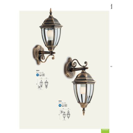 Lampă de perete de exterior Redo 9605 SEVILLA 1xE27/42W/230V IP44 auriu/patină