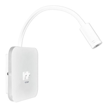 Lampă de perete flexibilă LED BASE cu USB, LED/8W + LED/2W/230V, albă