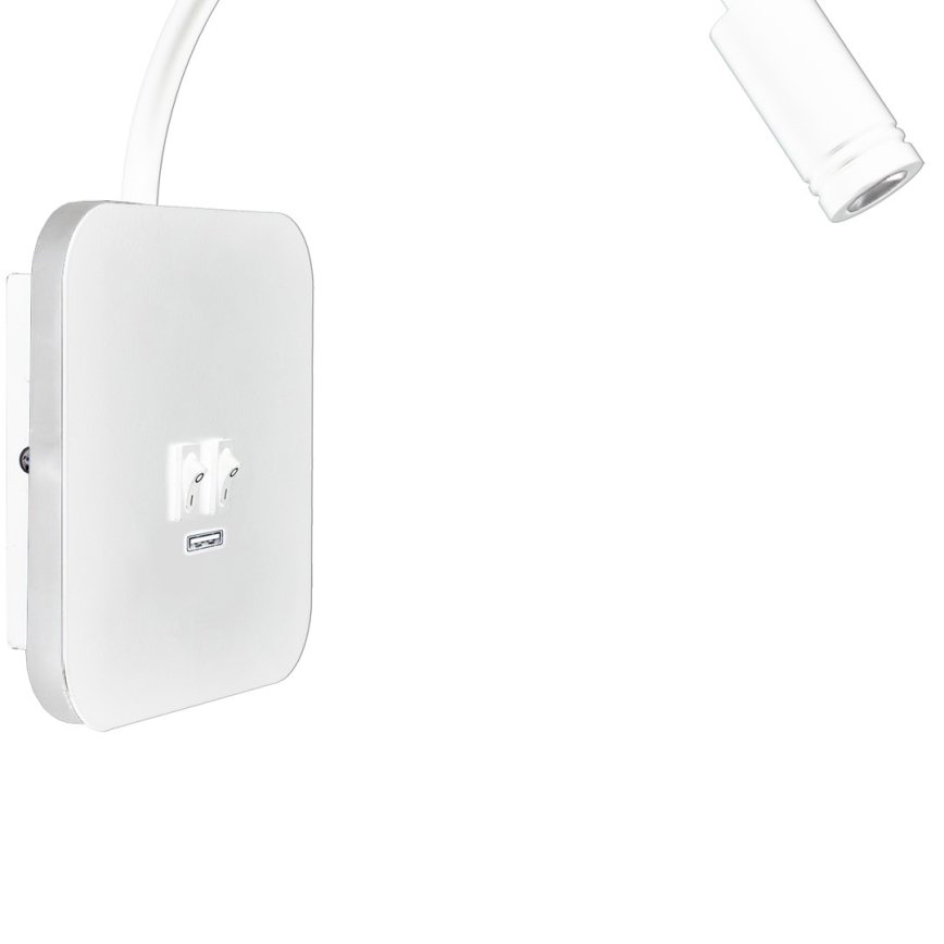 Lampă de perete flexibilă LED BASE cu USB, LED/8W + LED/2W/230V, albă