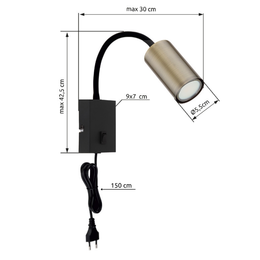 Lampă de perete flexibilă 1xGU10/25W/230V neagră/alamă Globo