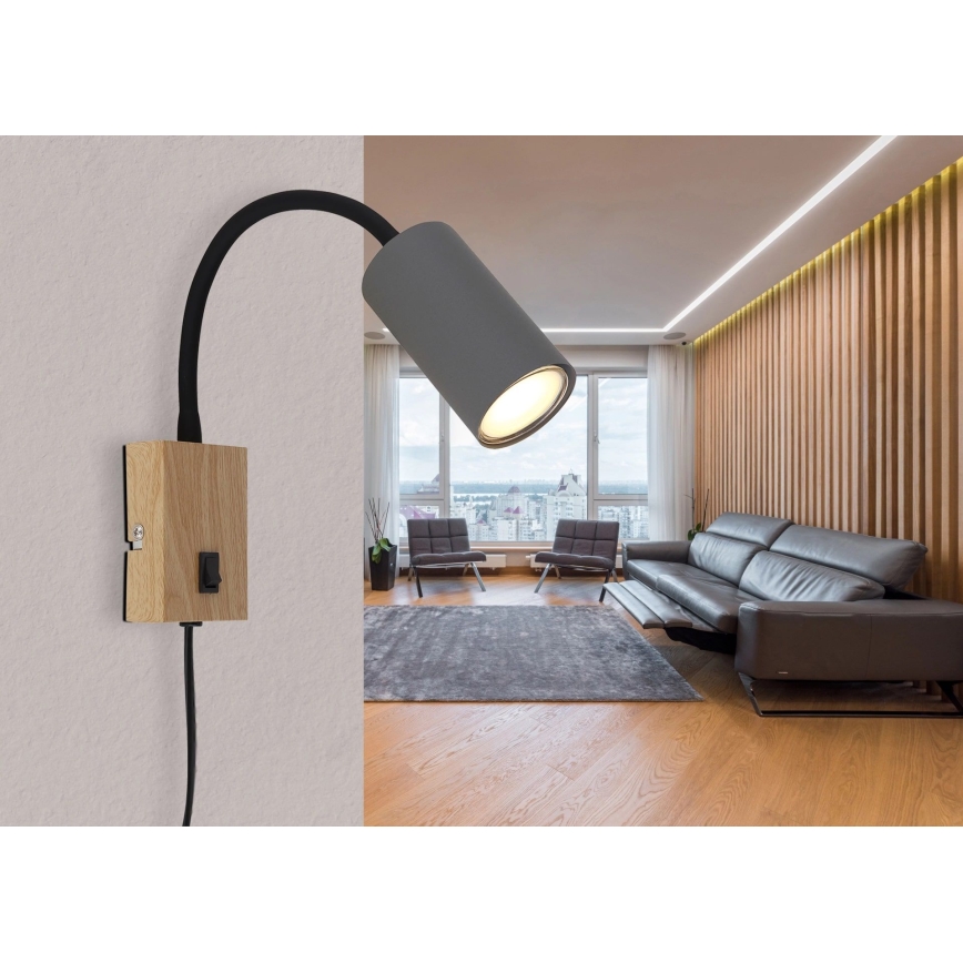 Lampă de perete flexibilă 1xGU10/25W/230V neagră/maro Globo