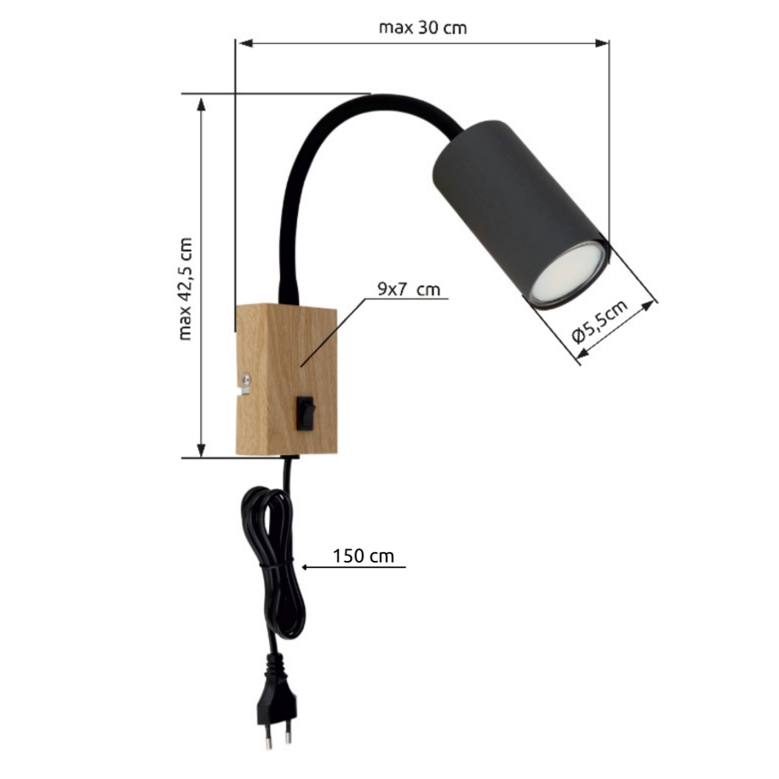Lampă de perete flexibilă 1xGU10/25W/230V neagră/maro Globo