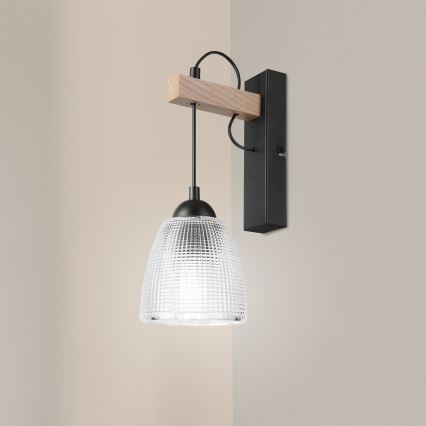 Lampă de perete LEANDRA 1xE27/15W/230V stejar/negru