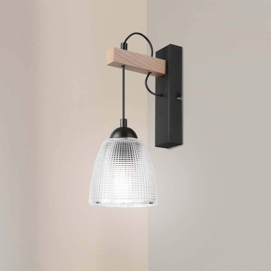 Lampă de perete LEANDRA 1xE27/15W/230V stejar/negru