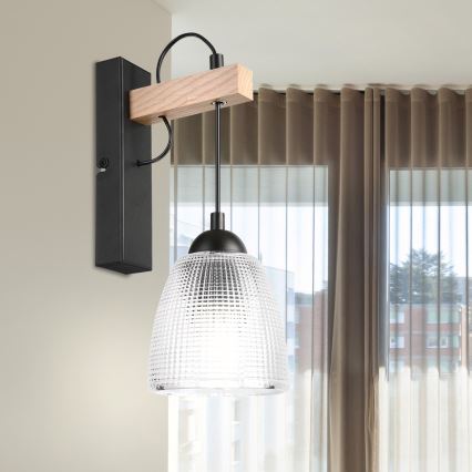 Lampă de perete LEANDRA 1xE27/15W/230V stejar/negru