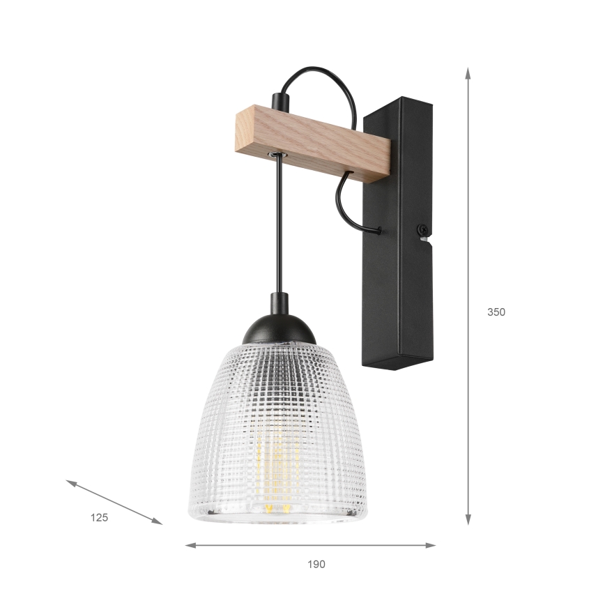 Lampă de perete LEANDRA 1xE27/15W/230V stejar/negru