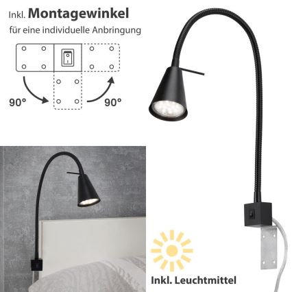 Briloner 2080-015 - Lampă LED de perete flexibilă COMFORT LIGHT 1xGU10/5W/230V neagră