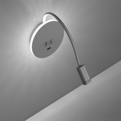 Lampă de perete LED flexibilă BASE cu USB, LED/8W+LED/2W/230V, alb/argintiu