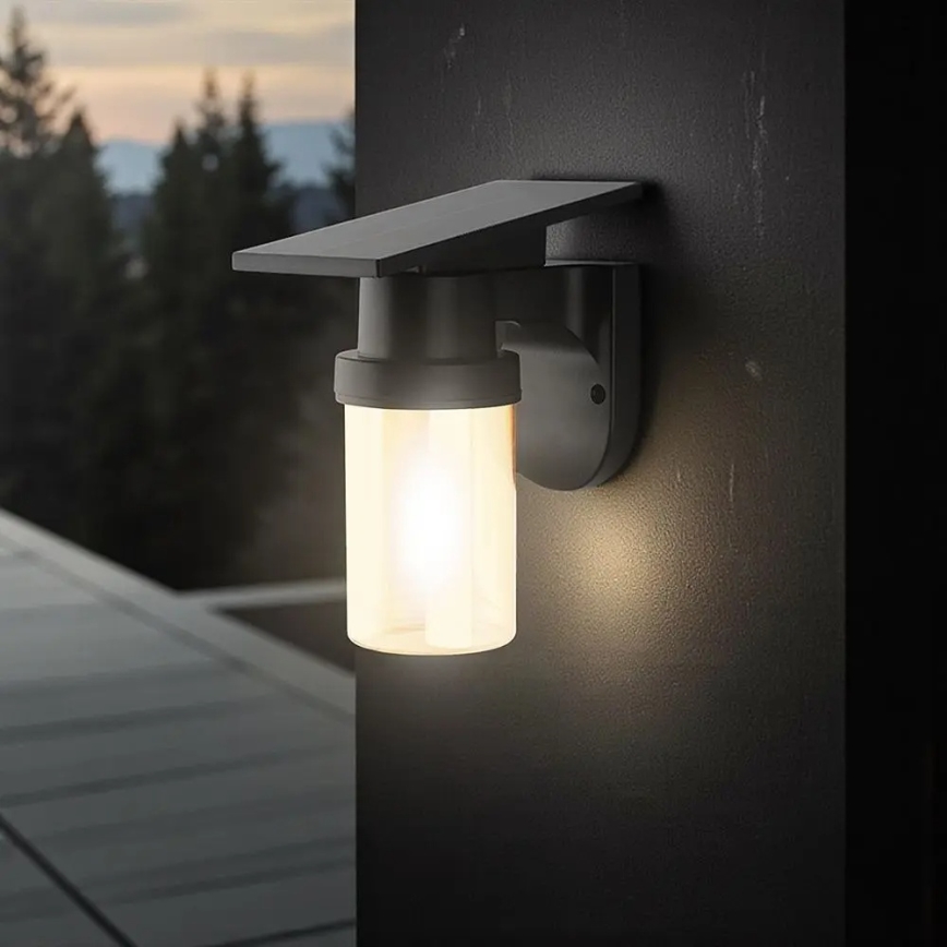 Lampă solară de perete cu LED 3,7V 2700/3200/5000K IP54 1800 mAh negru/bej fumuriu + cu telecomandă