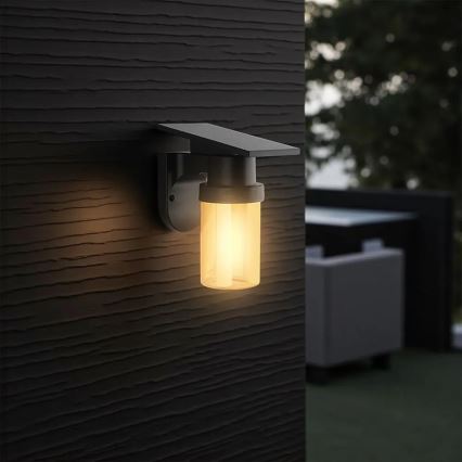 Lampă solară de perete cu LED 3,7V 2700/3200/5000K IP54 1800 mAh negru/bej fumuriu + cu telecomandă