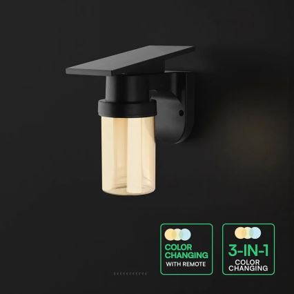 Lampă solară de perete cu LED 3,7V 2700/3200/5000K IP54 1800 mAh negru/bej fumuriu + cu telecomandă