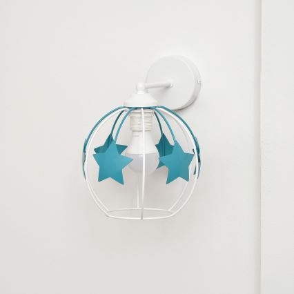 Lampă de perete pentru copii STARS 1xE27/15W/230V turcoaz/alb
