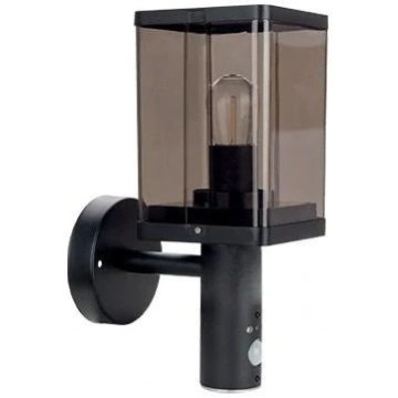 Lampă de perete pentru exterior cu senzor de mișcare și de amurg 1xE27/60W/230V IP44 negru/maro fumuriu