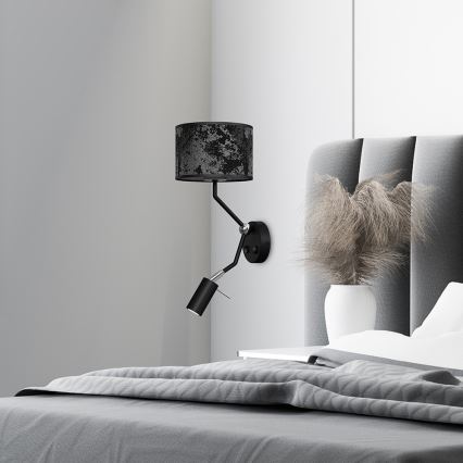 Lampă de perete SATINO 1xE27/40W/230V + 1xGU10/MR11/7W negru/gri