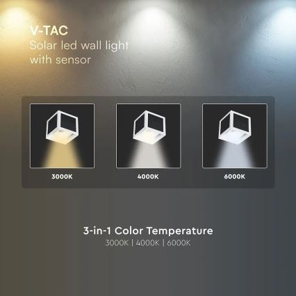 Lampă solară de perete cu senzor LED/9W/3,7V 3000/4000/6000K IP65 2600 mAh albă
