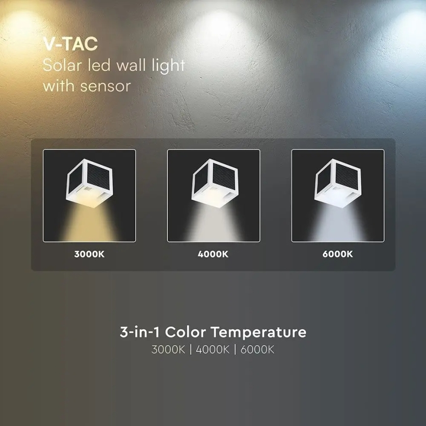 Lampă solară de perete cu senzor LED/9W/3,7V 3000/4000/6000K IP65 2600 mAh albă