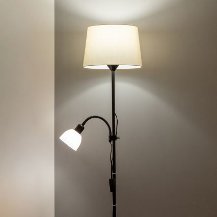 Lampă de podea CERIA 2-în-1 1xE27/100W/230V + 1xE14/25W negru/bej - Brilagi
