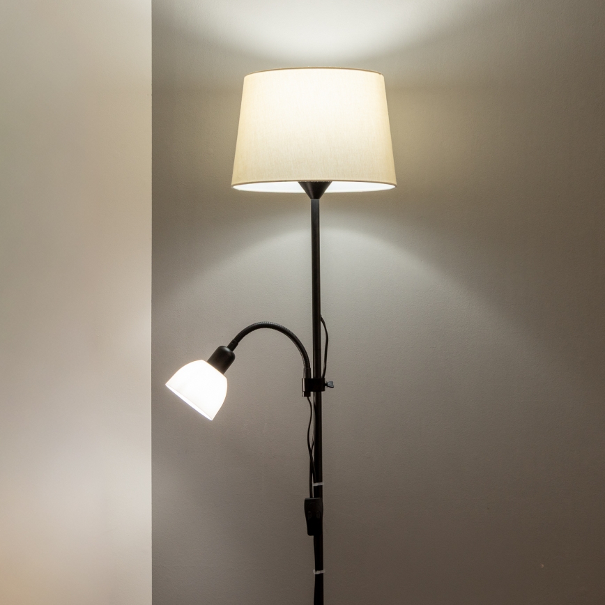 Lampă de podea CERIA 2-în-1 1xE27/100W/230V + 1xE14/25W negru/bej - Brilagi