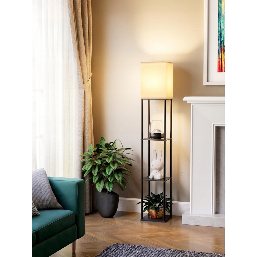 Lampă de podea cu polițe 1xE27/40W/230V 160 cm neagră/albă