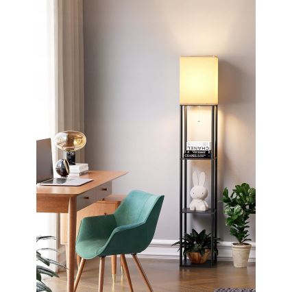 Lampă de podea cu polițe 1xE27/40W/230V 160 cm neagră/albă