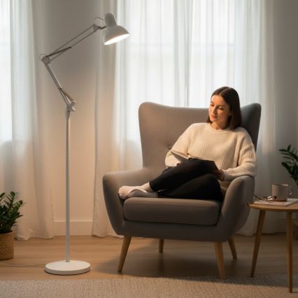 Lampă de podea flexibilă AURIQ, 1x E27/60W/230V, 184 cm, albă