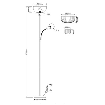 Lampadar Globo 1xE27/40W/230V + 1xE14/25W