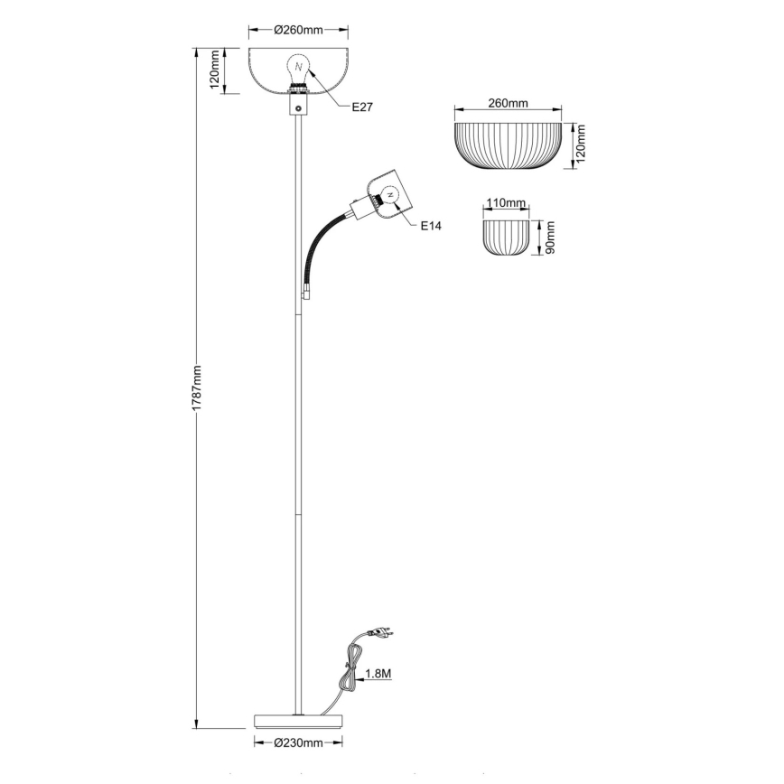 Lampadar Globo 1xE27/40W/230V + 1xE14/25W