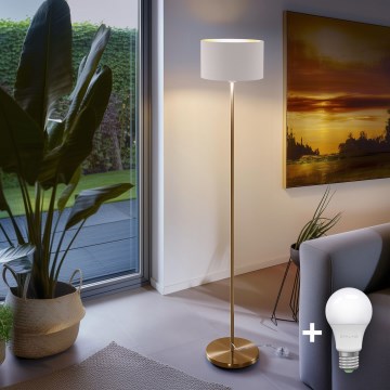 Lampă de podea LED TUNJA, 1xE27/20W/230V, Ø 30 cm, auriu/alb