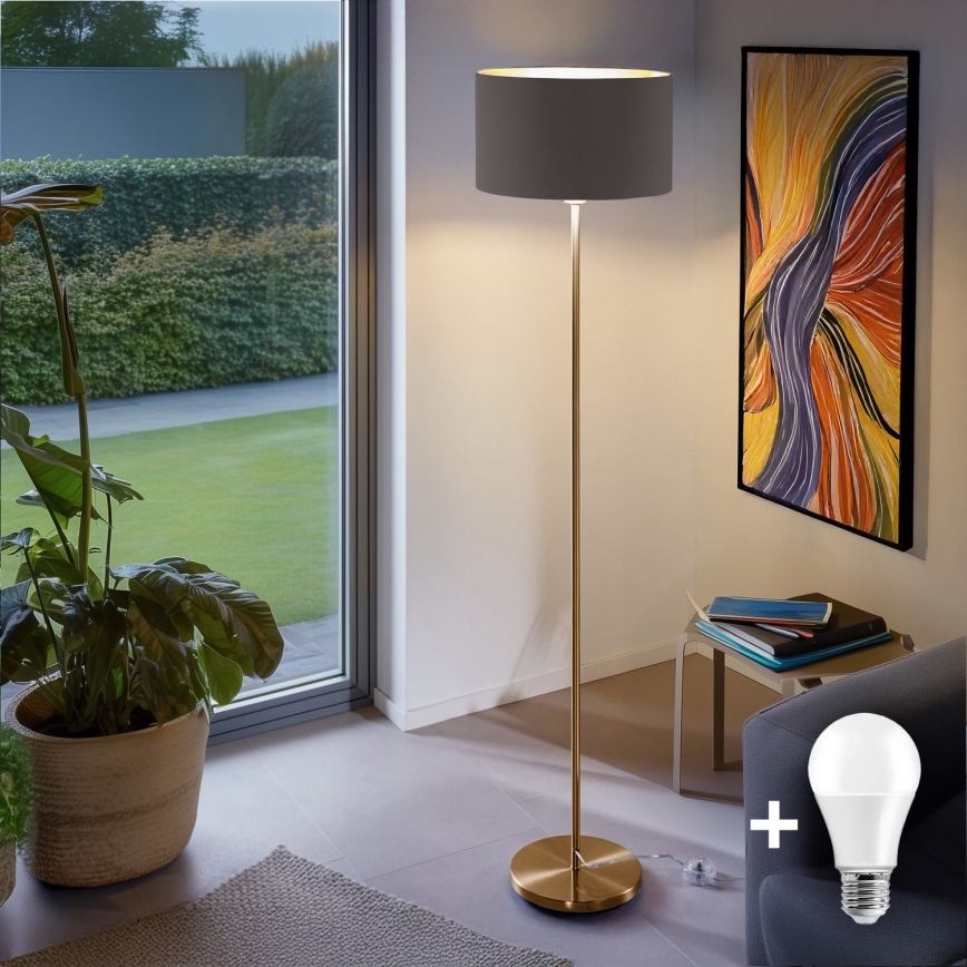 Lampă de podea LED TUNJA, 1xE27/20W/230V, Ø 38 cm, auriu/taupe