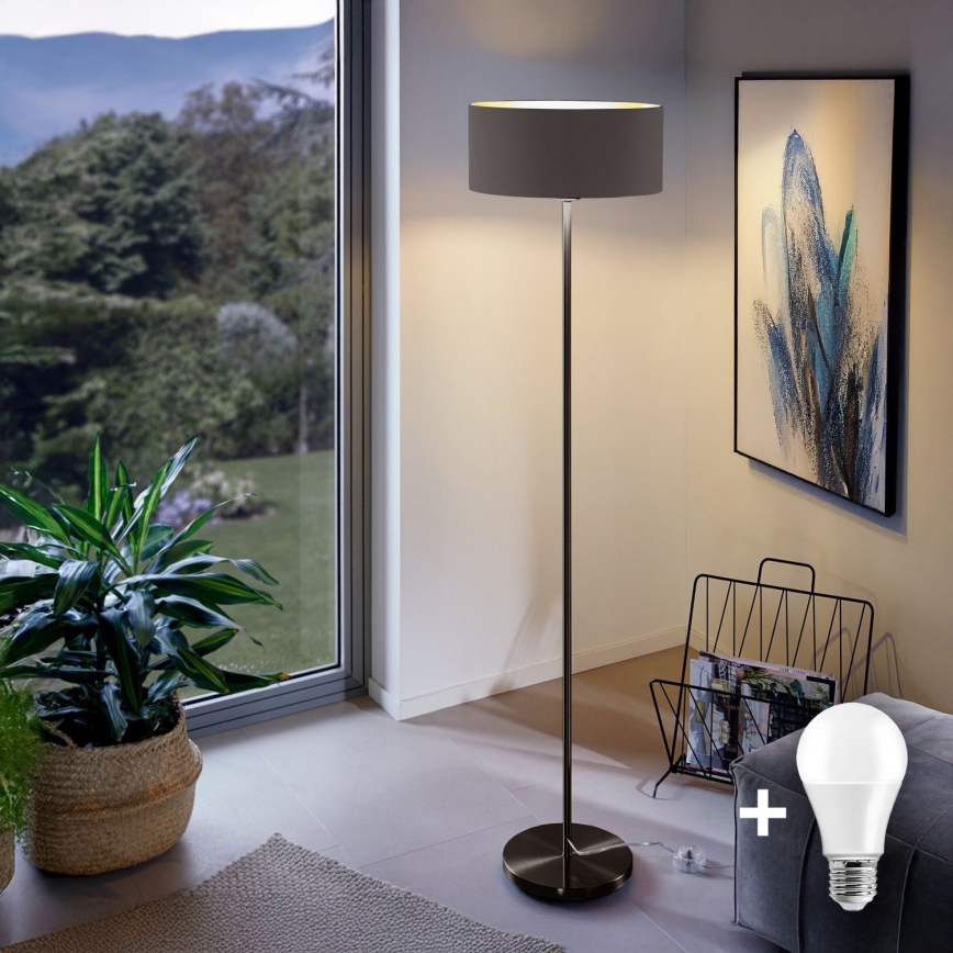 Lampă de podea LED TUNJA, 1xE27/20W/230V, Ø 38 cm, negru/maro