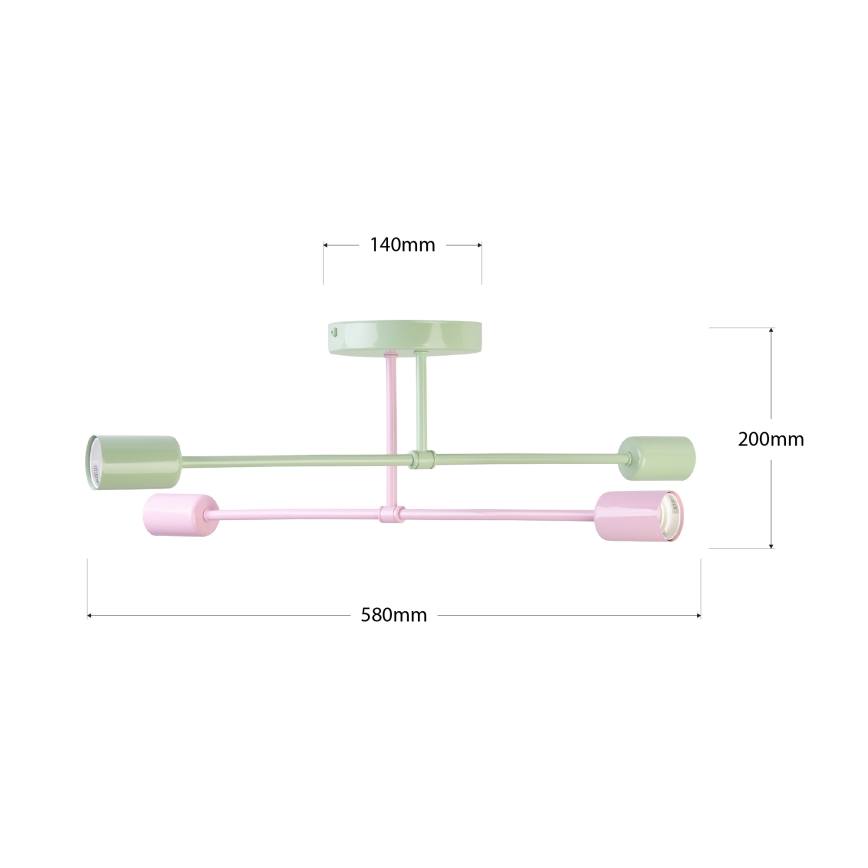 Lampă de tavan aplicată CAMBRIDGE, 4 x E27, 15 W, 230 V, verde/roz