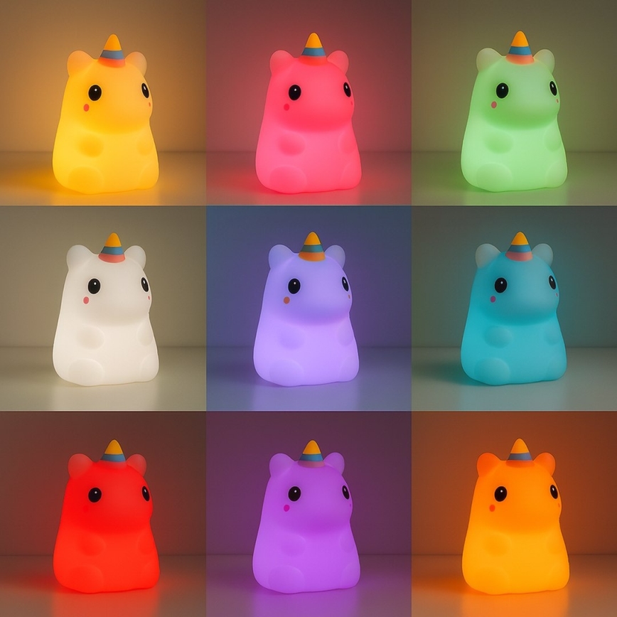 Lampă de veghe pentru copii UNICORN LED RGBW, cu intensitate reglabilă, reîncărcabilă, tactilă, LED/1W/5V 1200 mAh