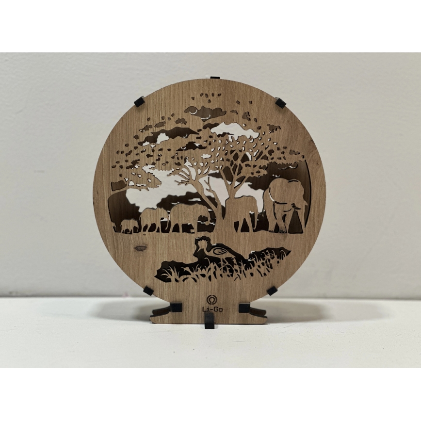 Li-Go 23610/DUB2 - Decorațiune de masă LED cu intensitate reglabilă LED/12W/230V 20x22 cm stejar/elefanți